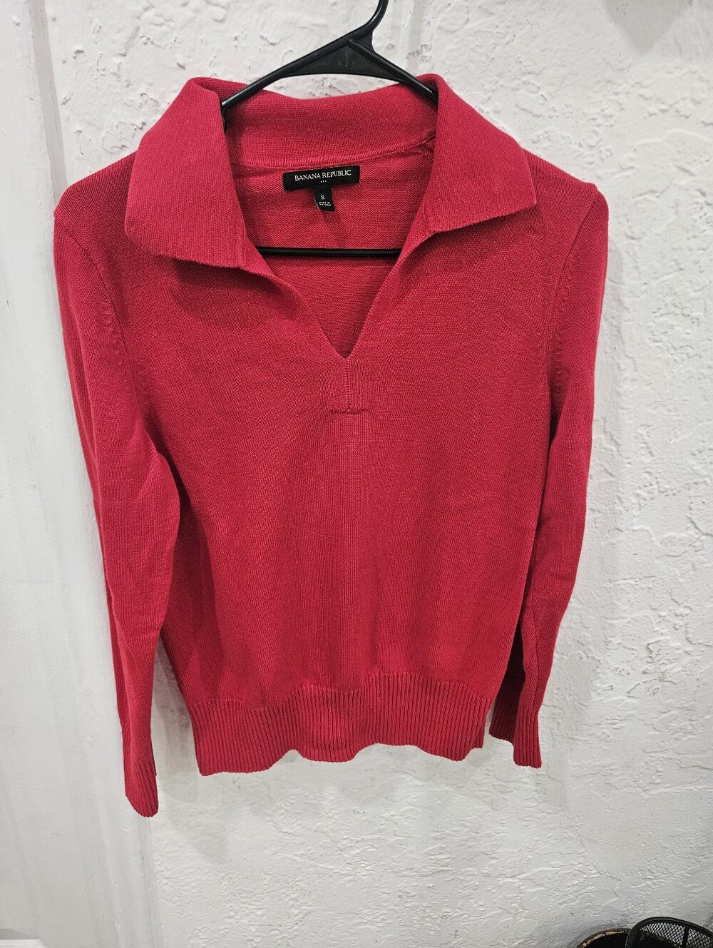 Banana Republic 100% Cotton Red Johnny Collar Polo Sweater Size S